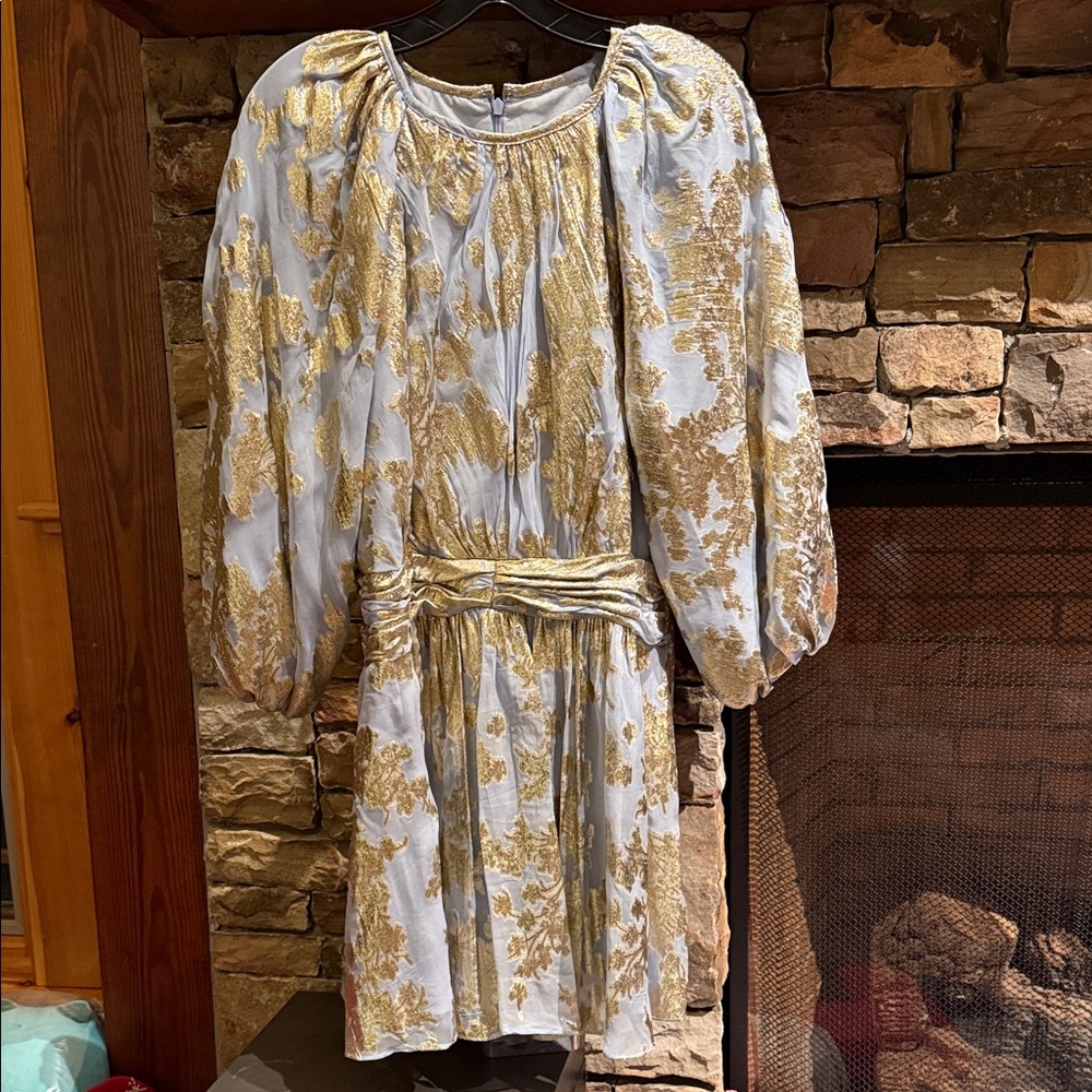 NWT - Monique Lhuillier Gold and Blue Dress - Size 10